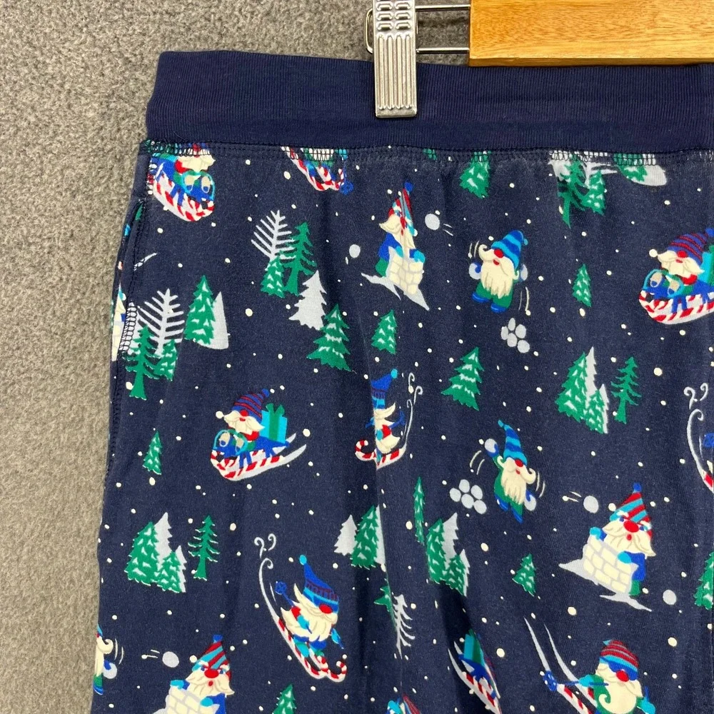 Lands End Gnome Skiing Christmas‎ Pajama Pants Joggers Navy Blue Size L 36 38
